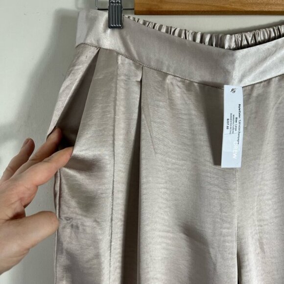 DREW By Anthropologie NWT Eva Wide Leg 90s Party Pants Baggy Satin Champagne L - Picture 7 of 15